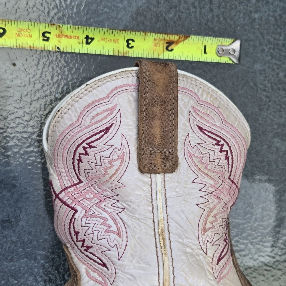 Ariat Kid's Double Kicker Sz 13 Western Boot Broad Square Toe Pink Tan Pull On